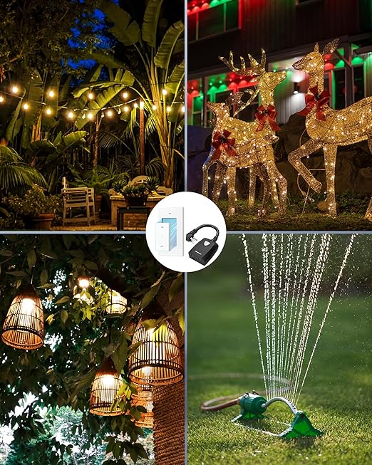 DEWENWILS Outdoor Wireless Remote Control Dual 3-Prong Outlet Weatherproof, Expandable Indoor Electrical Power Strip with Wall/Portable Light Switch, 15A, 7-inch Cord 100FT Range, ETL Listed