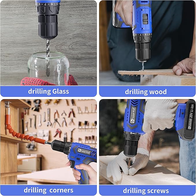 20V MAX Cordless Drill Set,Power Drill Kit with Lithium-Ion and charger, 3/8-Inch Keyless Chuck, 2 Variable Speed 21+1 Torque Setting Power Tools Kit,280 inch-lbs with LED Electric Drill Set