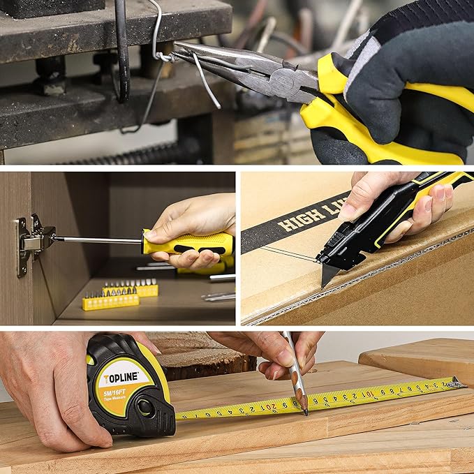 TOPLINE 390-Piece Hand Tool Kits for Home, 14-Inch Wide Mouth Tool Bag with Tools Included, Home Tool Set for Men, General Maintenance, Daily Use