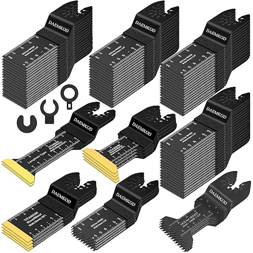 100 Pack Oscillating Saw Blade Kit, Professional Multitool Blades for Soft Metal Nails and Hard Wood Plastic, Multi Tool Blades Kits for Oscillating Tool Accessories, 6 Types Saw Blades