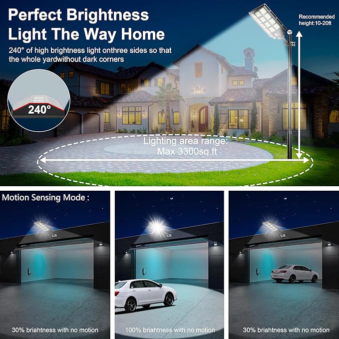 10-Pack Solar Street Light - 8000W Solar Parking Lot Light 360000LM Dusk to Dawn Street Lights Solar Powered, IP67 Waterproof Solar Wide Angle Lamp with Motion Sensor for Yard, Road