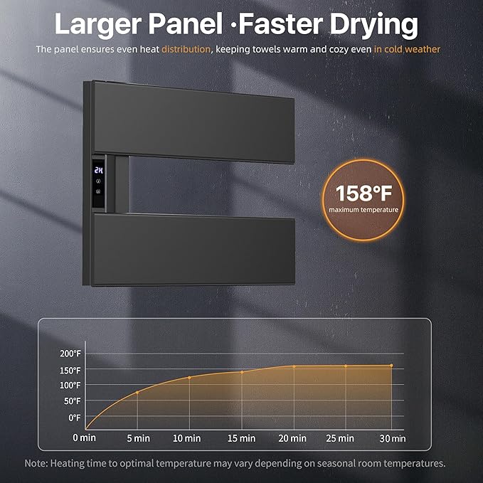 Electric Heated Towel Warmer Rack - Wall-Mounted with Timer & Temperature Control, Plug-in/Hardwired, Fast Heating, Smart Touch Panel