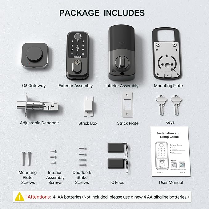 Keyless Entry Wi-Fi Smart Lock: Hornbill Fingerprint Lock for Exterior Doors, Biometric Smart Deadbolt Locks for Front Door, Keypad Deadbolt with Auto-Lock for Rentals Home, Matte Black