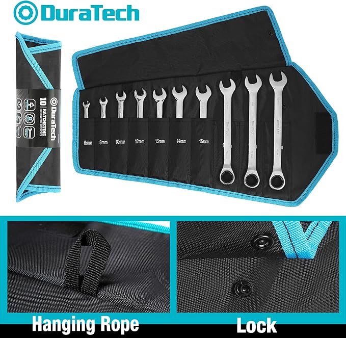 DURATECH Ratcheting Wrench Set, Combination Wrench Set, Metric, 10-piece, 6-18mm, CR-V Steel, with Pouch