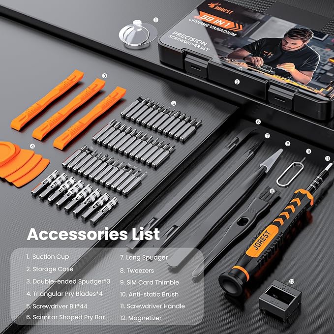 JOREST 59Pcs Small Precision Screwdriver Set with Torx T5, T6, T8, Mini Repair Tool Kit for Macbook, Computer, Laptop, iPhone, PS4 PS5, Xbox, Switch, Eyeglasses, Watch, PC, Ring Doorbell, Electronic