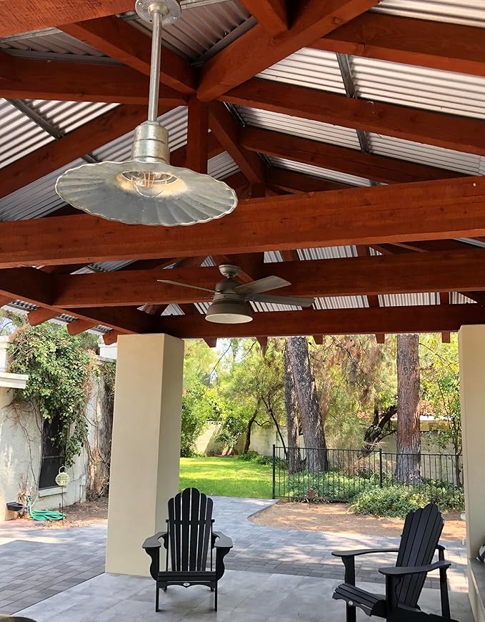 Steel Lighting Co. Eagle Rock Pendant | Ceiling Mounted Light | 16 inch Radial Wave | 4' White Cord | Heavy Duty Steel Retro Farmhouse Style Made in America | Modern Gray Exterior/Brass Interior