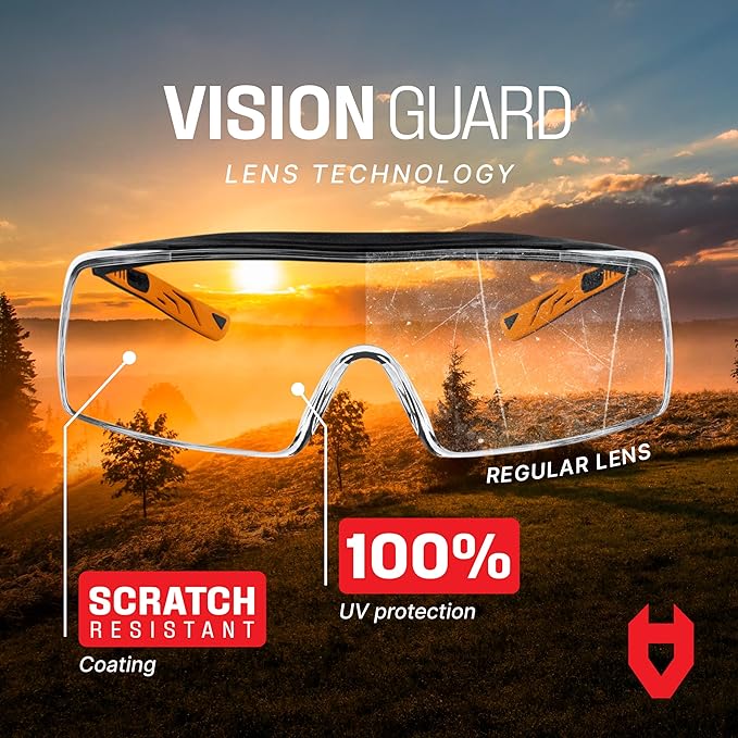 NoCry Safety Glasses Over Eyeglasses for Men and Women with Anti Scratch Lenses and Integrated Side Shields — Adjustable Temples with Anti-Slip Tips — 100% UV Protective Eyewear — ANSI Z87 Certified