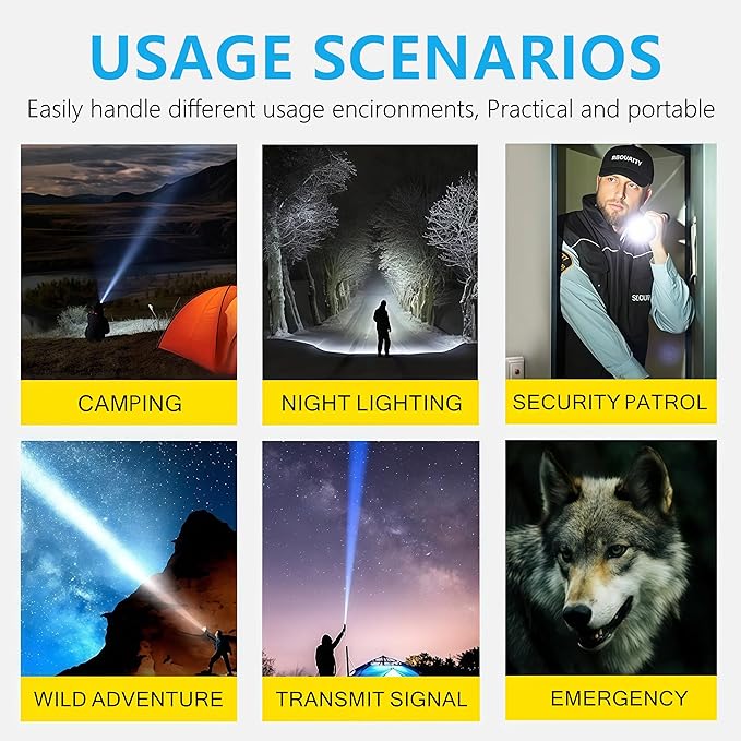 USB-C Rechargeable Flashlights 10,000 High Lumens, Super Bright XHP360 LED Flashlight with Zoomable, Powerful Handheld Tactical Flash Lights, Dual-Switches Waterproof for Emergency Camping