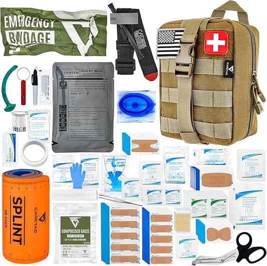 CareTac IFAK Trauma & First Aid Kit with CAT Gen 7 Tourniquet – Military-Grade Tactical Medical Kit Includes Israeli Bandage, Chest Seal, Splint & CPR Mask for Bleed Control, Gunshot Wounds & More