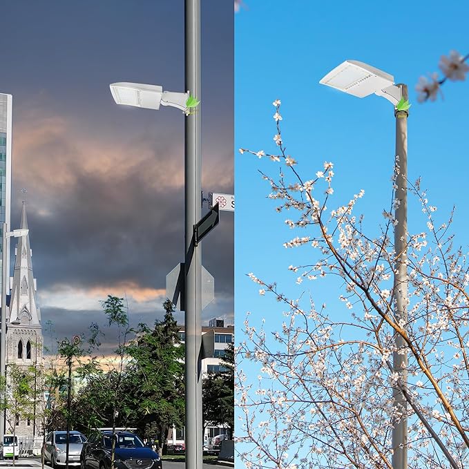 480V 150W LED Parking Lot Light, White Finish LED Shoebox Pole Light, 21000Lm, 5000K, 450W MH/HPS Equiv., Outdoor Commercial Area Street Security Lighting Fixture (150W (277-480V), Direct Mount)