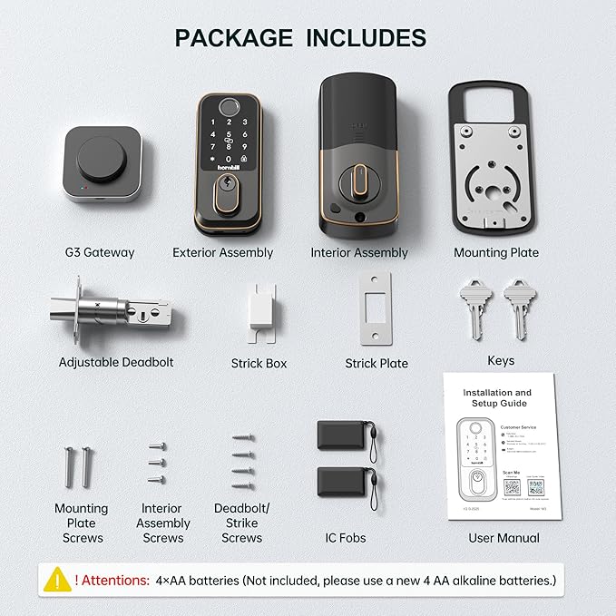 Keypad Wi-Fi Door Locks Smart: Biometric Deadbolt for Front Door, Hornbill Keyless Entry Door Lock Works with Alexa, Keyless Entry Unlock, Auto-Lock/Voice Control for New House, Oil Rubbed Bronze