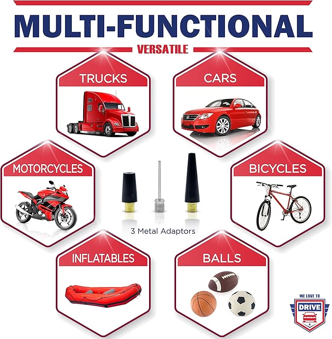 Tire Inflator Portable Air Compressor with Tire Repair Kit – 12V DC Air Pump for Car Tires, 150 PSI Electric Air Pump with Tyre Pressure Gauge, Emergency Kit, and Car Accessories Air Pump