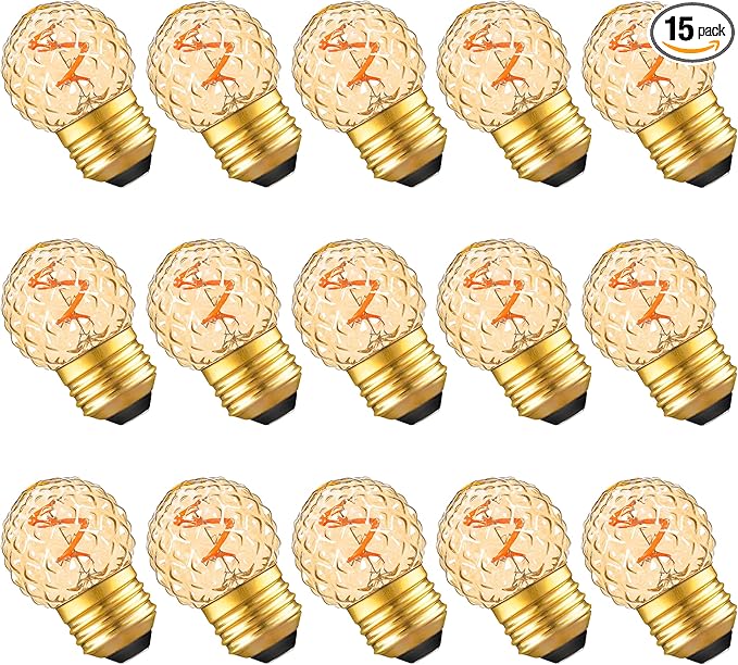 G40 Replacement Bulbs Night Light Bulbs Small Edison Light Bulb Base Sizes Chart Mini Globe Low Watt Light Bulbs 1W(10W Equivalent),AC120V Warm White 2200K 80LM,Outdoor Holiday Decorative Bulb,15 Pack