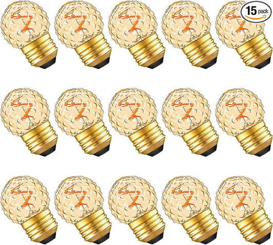 G40 Replacement Bulbs Night Light Bulbs Small Edison Light Bulb Base Sizes Chart Mini Globe Low Watt Light Bulbs 1W(10W Equivalent),AC120V Warm White 2200K 80LM,Outdoor Holiday Decorative Bulb,15 Pack