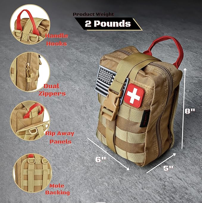CareTac IFAK Trauma & First Aid Kit with CAT Gen 7 Tourniquet – Military-Grade Tactical Medical Kit Includes Israeli Bandage, Chest Seal, Splint & CPR Mask for Bleed Control, Gunshot Wounds & More