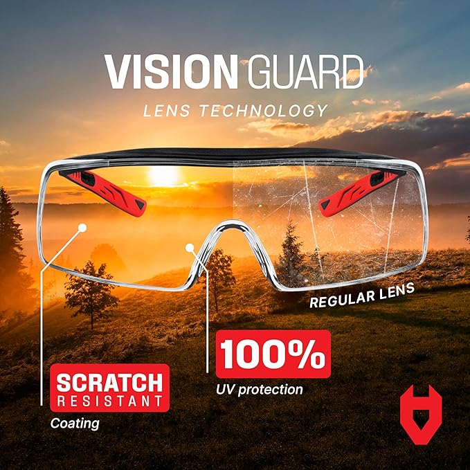NoCry Safety Glasses Over Eyeglasses for Men and Women with Anti Scratch Lenses and Integrated Side Shields — Adjustable Temples with Anti-Slip Tips — 100% UV Protective Eyewear — ANSI Z87 Certified