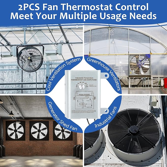 Saillong 2PACK 10 Amp Attic Fan Thermostat Control With Adjustable Temperature Finger Dial Switch, Programmable Replacement for Exhaust Fan, Greenhouse