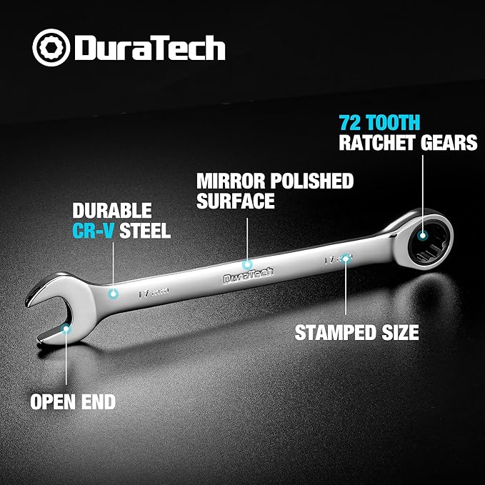DURATECH 17mm Ratcheting Combination Wrench, SAE, 72-Tooth, 12-Point, CR-V Constructed with Mirror Polish