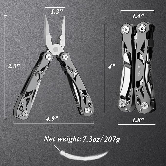 15-in-1 Multi Tool Pocket Knife, Tactical Multitool Knife Pliers, Camping Survival Gear with Knife Saw Scissors Serrated Blade Bottle Can Opener Screwdrivers Safety Lock, Unique Gifts for Men