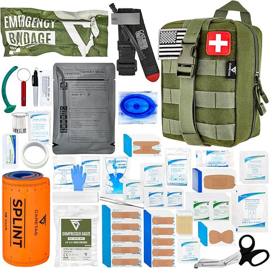 CareTac IFAK Trauma & First Aid Kit with CAT Gen 7 Tourniquet – Military-Grade Tactical Medical Kit Includes Israeli Bandage, Chest Seal, Splint & CPR Mask for Bleed Control, Gunshot Wounds & More