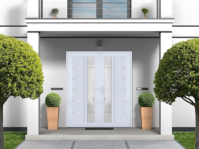 VDOMDOORS Front Exterior Prehung Metal-Plastic Double Doors/MANUX 8088 White Silk/Residential Doors Entrance Patio Garage 72 x 80