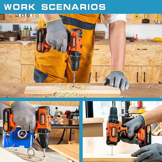 Cordless Drill, 21V Power Screwdriver 2 Variable Speed 3/8” Keyless Chuck, 1500mAh Battery and Charger for assembling, repairing and DIY