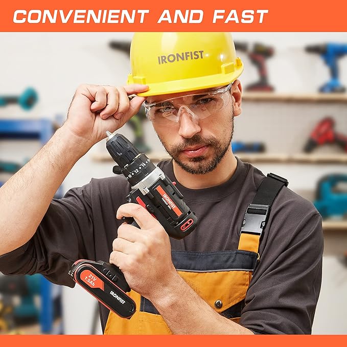 Cordless Drill, Screwdriver Impact Power Tools 21V Lithium Battery 3/8inch Keyless Chuck Led Light 2 Speed Driver