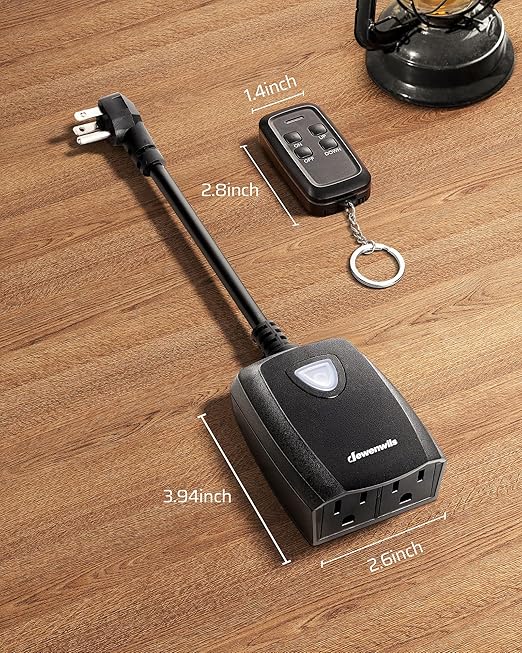 DEWENWILS Outdoor Dimmer for String Lights, Smart Dimmer Plug with Remote, Compatible with Alexa & Google Home, Waterproof, 100FT Range, Remote Dimming for Dimmable LED/Tungsten Bulbs, FCC Certified