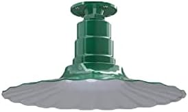 Steel Lighting Co. Eagle Rock Pendant | Ceiling Mounted Light | 16 inch Radial Wave | Flush Mount | Heavy Duty Steel Retro Farmhouse Style Made in America | Green Exterior/White Interior