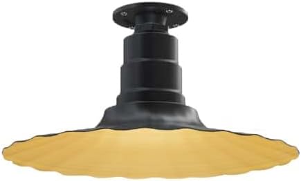 Steel Lighting Co. Eagle Rock Pendant | Ceiling Mounted Light | 16 inch Radial Wave | Flush Mount | Heavy Duty Steel Retro Farmhouse Style Made in America | Matte Black Exterior/Brass Interior