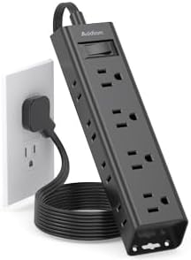 10 FT Extension Cord - Long Power Strip Surge Protector, Flat Plug, 12 Widely Outlets 3 Sides Outlet Extender, 900J, Wall Mount, Desk Charging Station Compact for Home Office Dorm Room Essentials