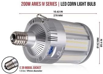 RuggedGrade Aries IV CS Series 200W LED Corn Bulb | Wattage Selectable | 29,000 Lumens | Color Selectable 3000K/4000K/5000K | E39 Base | DLC 5.1 Premium