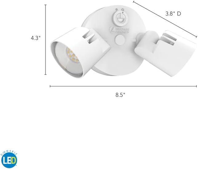 Lithonia Lighting HomeGuard 2-Light LED Outdoor Flood Lights, Outdoor LED Lights, Dusk to Dawn Sensor, Adjustable Lumens, 4000K Cool White, Round Heads, White (HGX LED 2RH ALO 40K 120 PE WH M2)