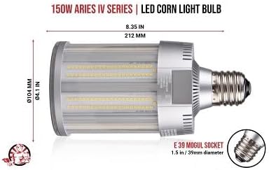 RuggedGrade Aries IV CS Series 150W LED Corn Bulb | Wattage Selectable 277-480V | 22,000 Lumens | Color Selectable 3000K/4000K/5000K | E39 Base | DLC 5.1 Premium