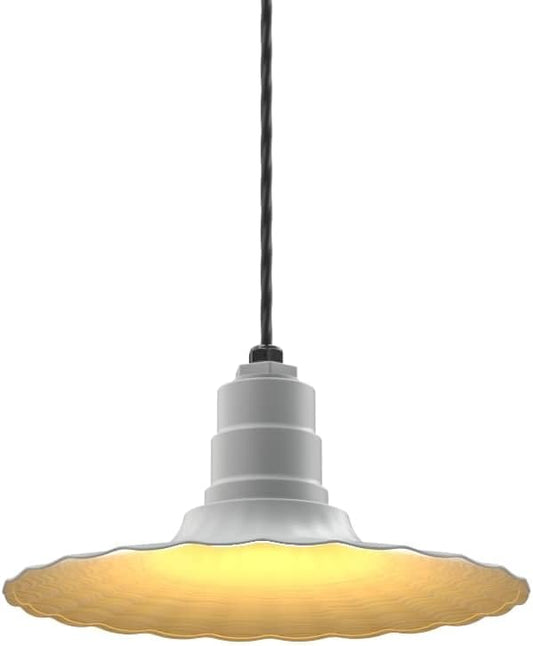 Steel Lighting Co. Eagle Rock Pendant | Ceiling Mounted Light | 16 inch Radial Wave | 4' Black Cord | Heavy Duty Steel Retro Farmhouse Style Made in America | Modern Gray Exterior/Brass Interior