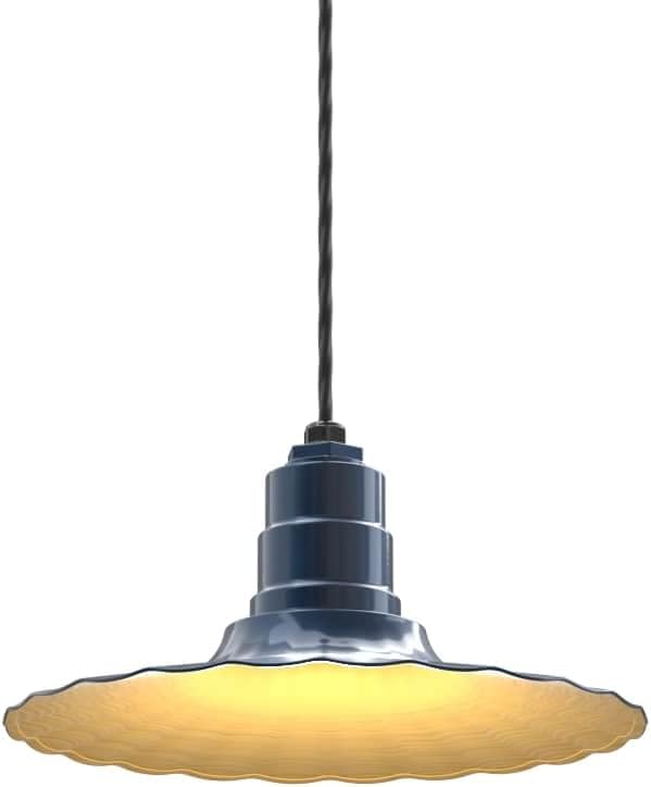 Steel Lighting Co. Eagle Rock Pendant | Ceiling Mounted Light | 16 inch Radial Wave | 4' Black Cord | Heavy Duty Steel Retro Farmhouse Style Made in America | Gray Blue Exterior/Brass Interior