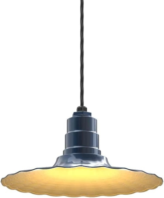 Steel Lighting Co. Eagle Rock Pendant | Ceiling Mounted Light | 16 inch Radial Wave | 4' Black Cord | Heavy Duty Steel Retro Farmhouse Style Made in America | Gray Blue Exterior/Brass Interior