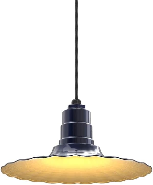 Steel Lighting Co. Eagle Rock Pendant | Ceiling Mounted Light | 16 inch Radial Wave | 4' Black Cord | Heavy Duty Steel Retro Farmhouse Style Made in America | Navy Blue Exterior/Brass Interior