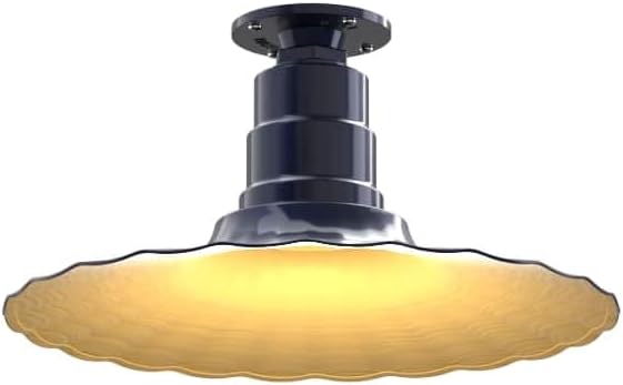 Steel Lighting Co. Eagle Rock Pendant | Ceiling Mounted Light | 16 inch Radial Wave | Flush Mount | Heavy Duty Steel Retro Farmhouse Style Made in America | Navy Blue Exterior/Brass Interior