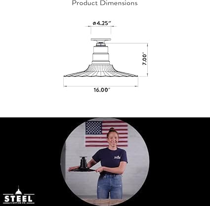 Steel Lighting Co. Eagle Rock Pendant | Ceiling Mounted Light | 16 inch Radial Wave | Flush Mount | Heavy Duty Steel Retro Farmhouse Style Made in America | Navy Blue Exterior/Brass Interior