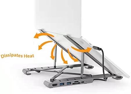 HyperDrive 7 in 1 USB C Hub Laptop Stand - HDMI 4K30Hz, USB-C 100W PD, USB-A 5Gbps, SD/MicroSD, Compatible with MacBook/iPad/Windows/Chrome - 10”-17” Laptop Docking Station Stand