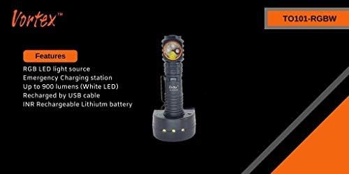 Vortex TO101-RGBW 2 in 1 Working and Emergency Rechargeable RGB LED Charging Dock 7/24 Right Angle Crank Magnetic Base Mini-USB Charging Up to 1200 Lumen Handheld Home Flashlight