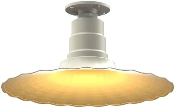 Steel Lighting Co. Eagle Rock Pendant | Ceiling Mounted Light | 16 inch Radial Wave | Flush Mount | Heavy Duty Steel Retro Farmhouse Style Made in America | Cream Exterior/Brass Interior