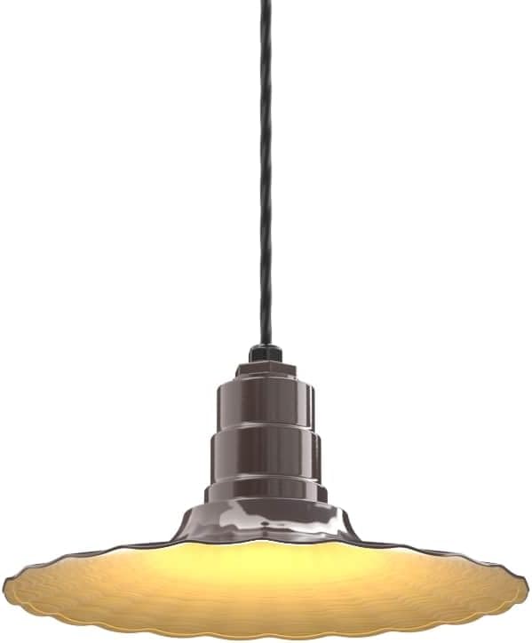 Steel Lighting Co. Eagle Rock Pendant | Ceiling Mounted Light | 16 inch Radial Wave | 4' Black Cord | Heavy Duty Steel Retro Farmhouse Style Made in America | Dark Bronze Exterior/Brass Interior