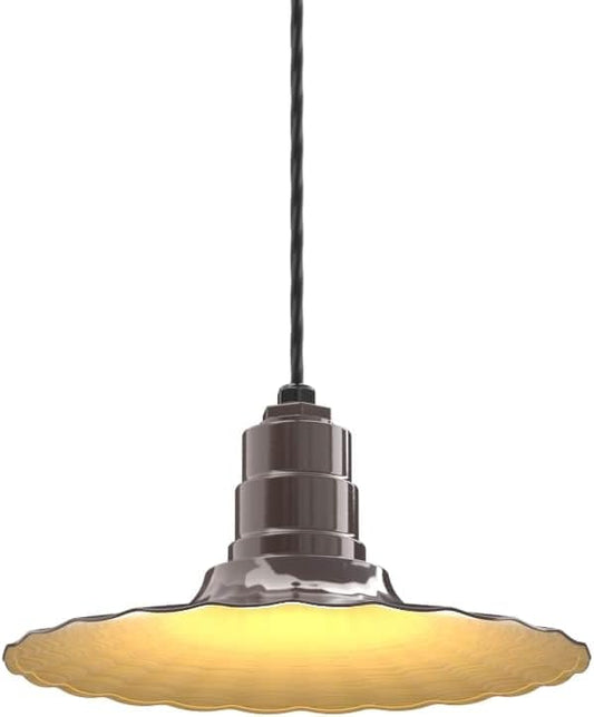 Steel Lighting Co. Eagle Rock Pendant | Ceiling Mounted Light | 16 inch Radial Wave | 4' Black Cord | Heavy Duty Steel Retro Farmhouse Style Made in America | Dark Bronze Exterior/Brass Interior