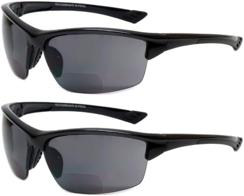 Calabria Sport 202BF Bifocal Reading Safety Glasses Readers Men Women Anti Fog Wrap Around Tinted UV Protection Semi-Rimless