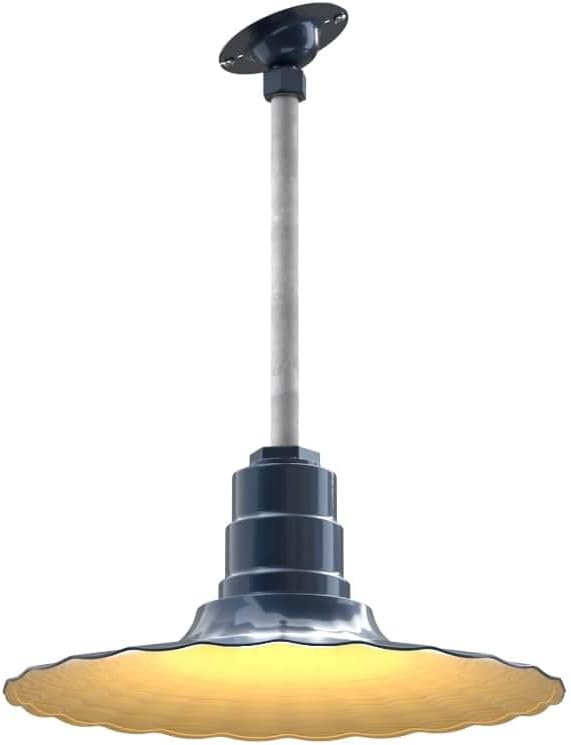 Steel Lighting Co. Eagle Rock Pendant | Ceiling Mounted Light | 16 inch Radial Wave | 12" Sloped Stem | Heavy Duty Steel Retro Farmhouse Style Made in America | Gray Blue Exterior/Brass Interior