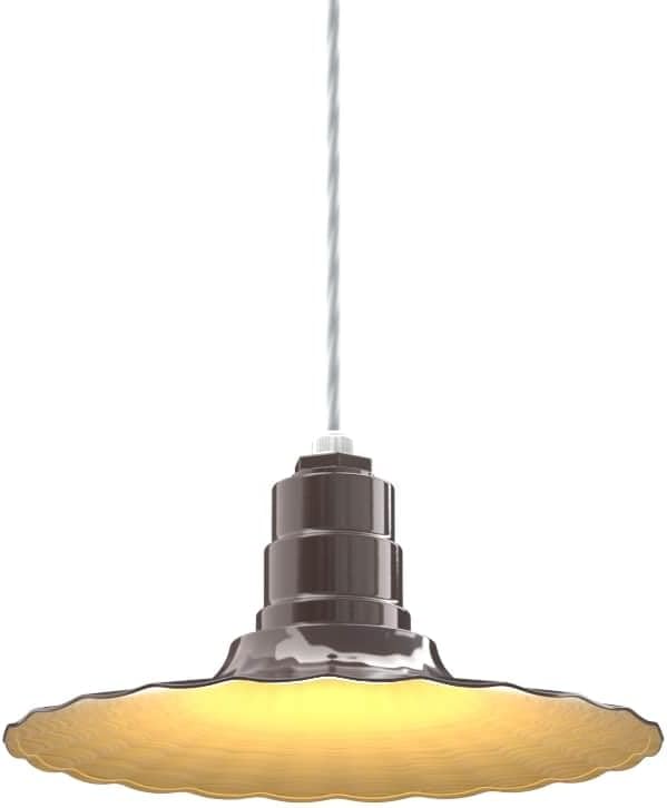 Steel Lighting Co. Eagle Rock Pendant | Ceiling Mounted Light | 16 inch Radial Wave | 4' White Cord | Heavy Duty Steel Retro Farmhouse Style Made in America | Dark Bronze Exterior/Brass Interior