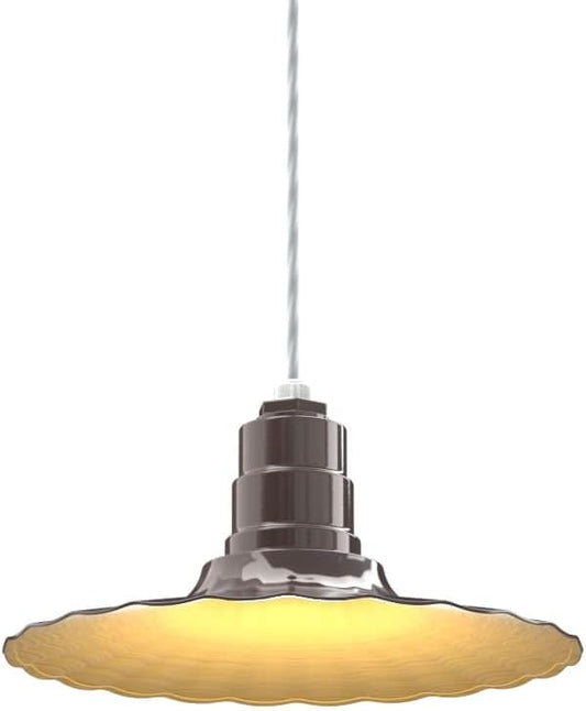 Steel Lighting Co. Eagle Rock Pendant | Ceiling Mounted Light | 16 inch Radial Wave | 4' White Cord | Heavy Duty Steel Retro Farmhouse Style Made in America | Dark Bronze Exterior/Brass Interior