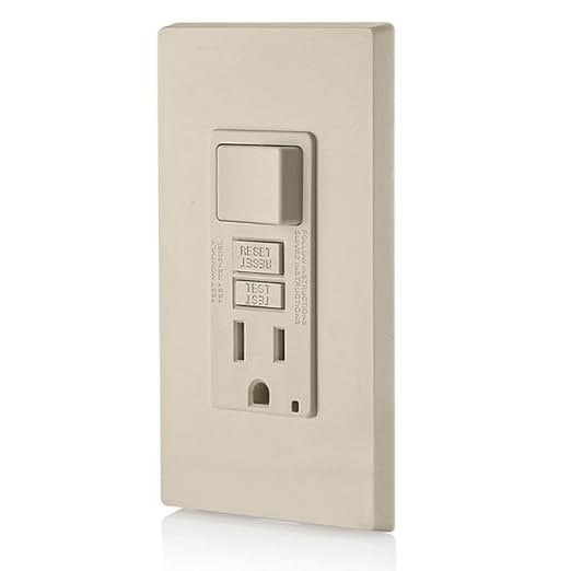 Leviton GFCI Combination Outlet with Switch, 15 Amp, Self Test, Tamper-Resistant with LED Indicator Light, Saves Space, GFSW1-T, Light Almond